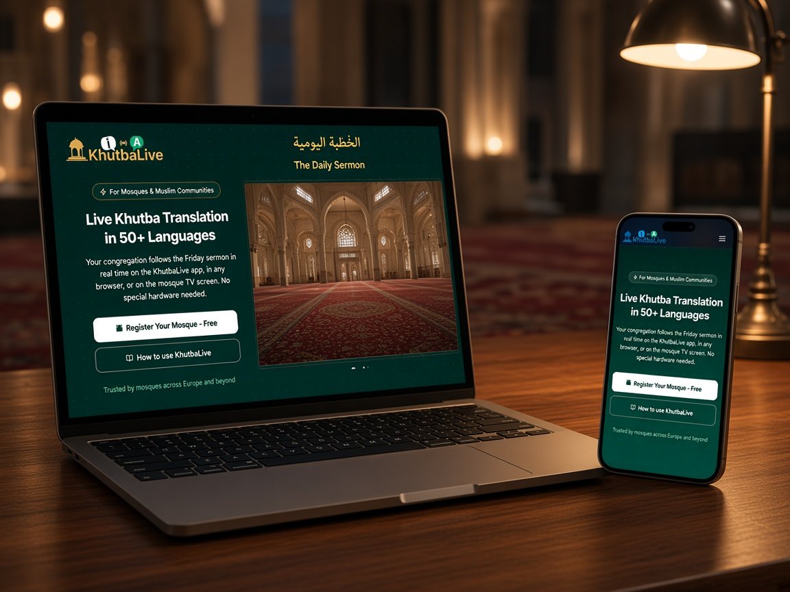 Laptop and phone showing live sermon transcription